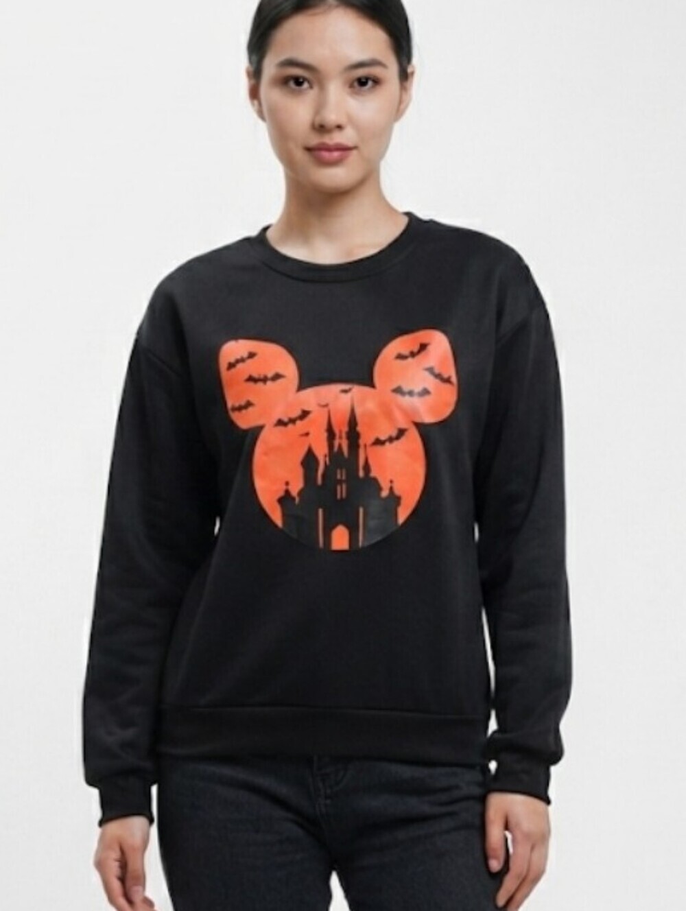 Handmade Halloween Mickey Ears Castle Sweatshirt Black Orange Size Small Iron-on